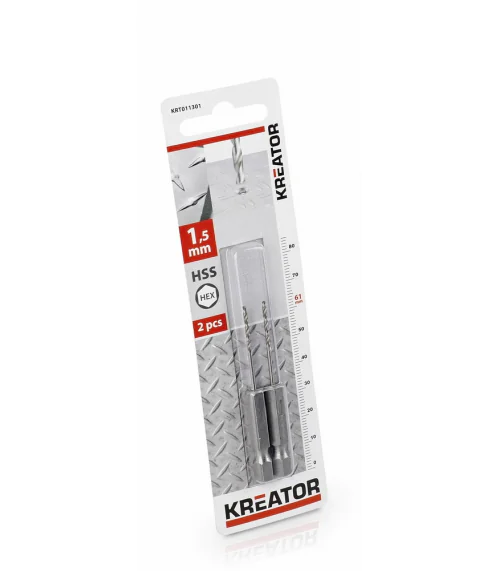 KRT011301 2 ks HSS Vrtáků do kovu HEX 1.5 x 61 mm