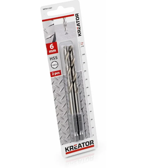 KRT011307 2 ks HSS Vrtáků do kovu HEX 6.0 x 114 mm
