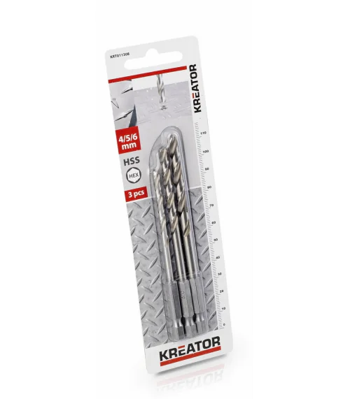 KRT011308 3 ks HSS Vrtáků do kovu HEX 4-5-6 mm